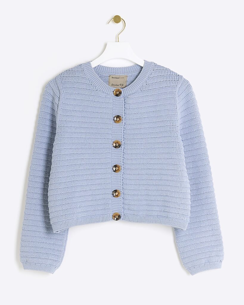 Blue Textured Knit Cardigan from River Island